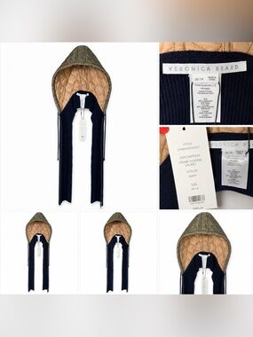 Veronica Beard Orine Hoodie Dickey Navy Lambswool Quilted Hood NWT $295